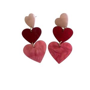 Pink and Red Heart Drop Earrings